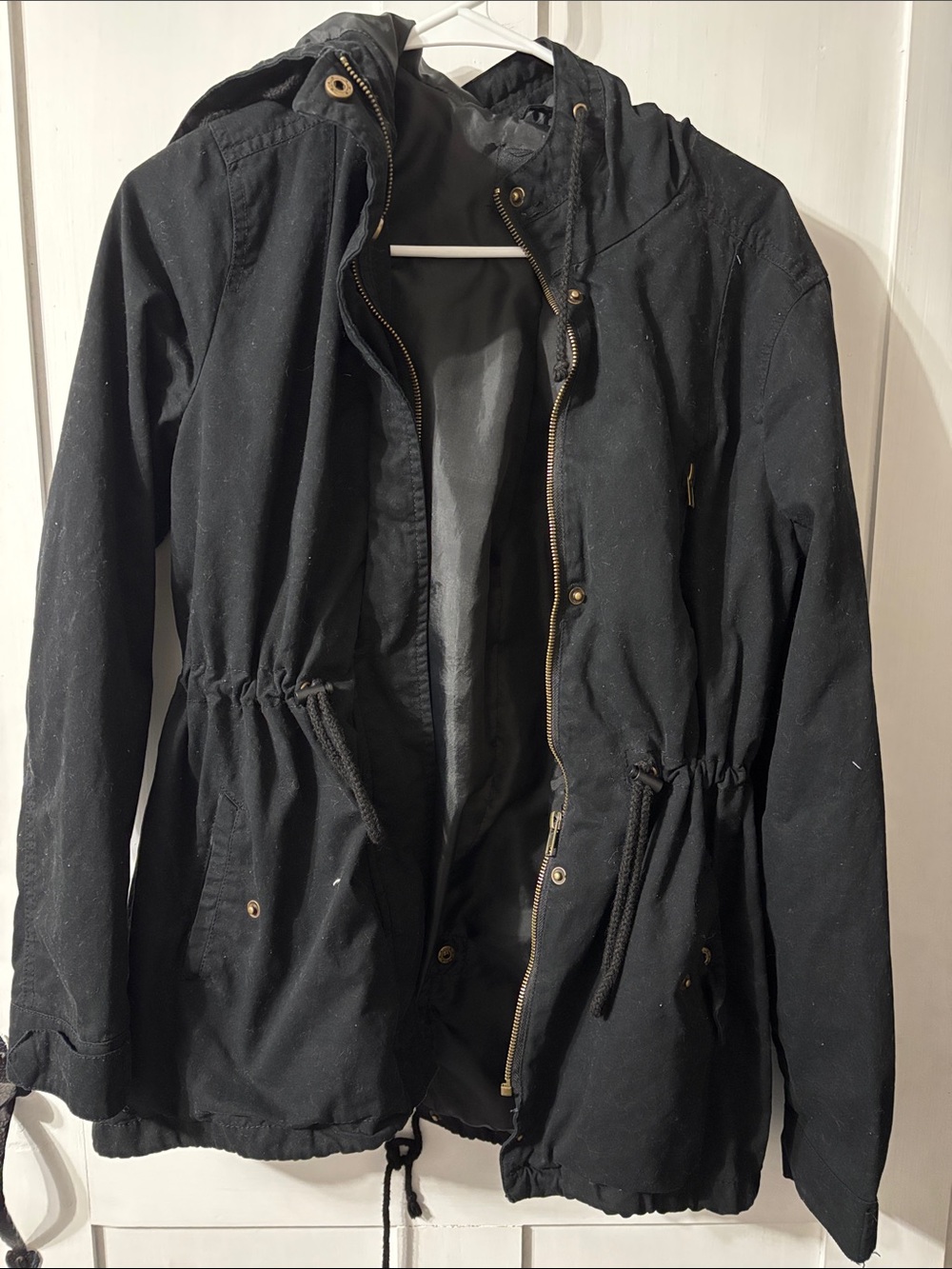Ambiance Black Hooded Drawstring Utility Jacket